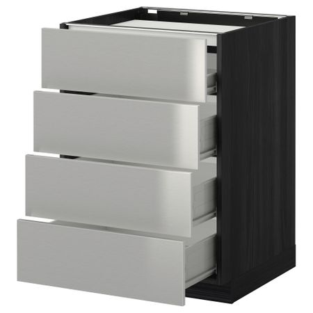 Напольный шкаф, 4 фронтальных панели, 4 ящика МЕТОД / ФОРВАРА, черный, Гревста нержавеющ сталь