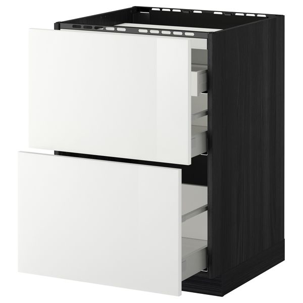 Напольный шкаф, 2 фронтальных панели, 3 ящика МЕТОД / МАКСИМЕРА, черный, Рингульт белый - схема-чертеж с размерами
