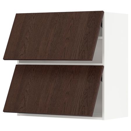 Навесной шкаф, 2 дверцы, горизонтал, белый/Синарп коричневый 80x80 см IKEA METOD МЕТОД 694.047.20