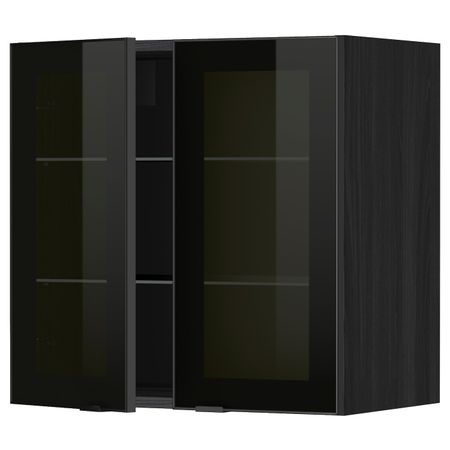 Навесной шкаф с полками, 2 стекло дв, черный/Ютис дымчатое стекло 60x60 см IKEA МЕТОД 193.042.33