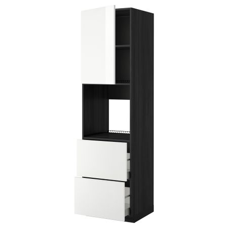 Высокий шкаф для духовки + дверца, 2 форнтальных, 2 высоких ящик МЕТОД / МАКСИМЕРА, черный, Рингульт белый