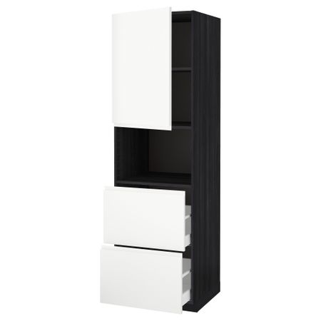 Высокий шкаф для СВЧ/дверца/2ящика МЕТОД / МАКСИМЕРА, черный, Воксторп белый