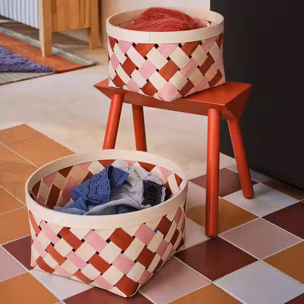 OMMJÄNGE ОММЬЕНГЕ Набор корзин,2 штуки - оранжевый/розовый - схема-чертеж с размерами