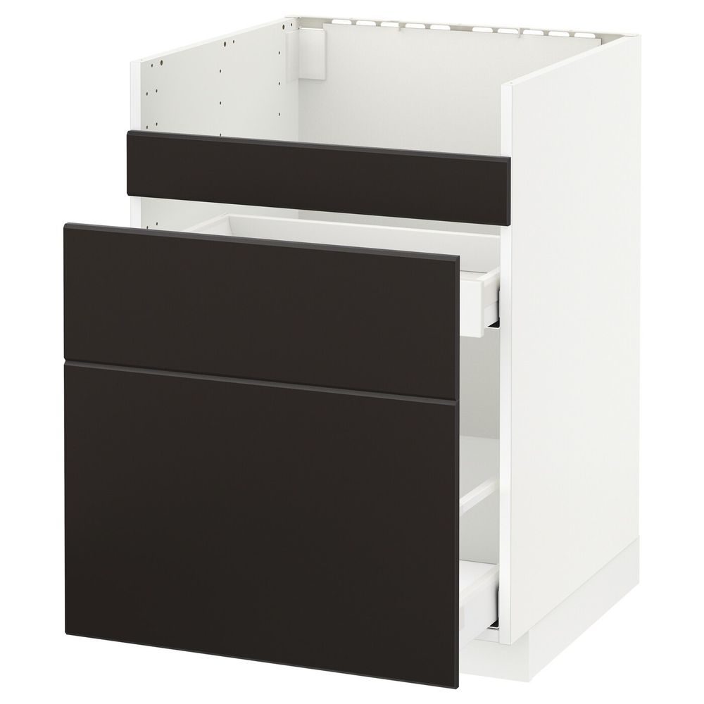 Напольный шкаф для мойки ХАВСЕН/3фасада/2ящ, белый Максимера/Кунгсбакка антрацит 60x60 см IKEA METOD МЕТОД 292.959.35 - фото 1