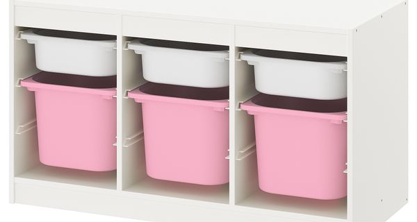 Комбинация для хранения + контейнеры, белый белый, розовый, 99x44x56 см IKEA TROFAST ТРУФАСТ 893.355.04