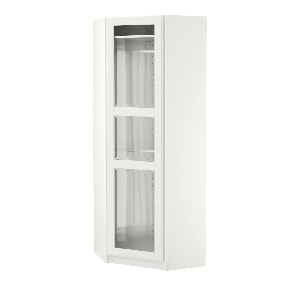 Гардероб угловой ПАКС, белый, Тисседаль белый прозрачное стекло - схема-чертеж с размерами