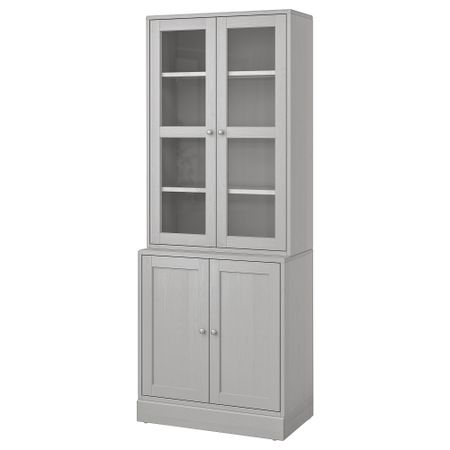 Комбинация для хранения с стеклянная дверцы, 81x47x212 см, серый IKEA HAVSTA ХАВСТА 892.659.78