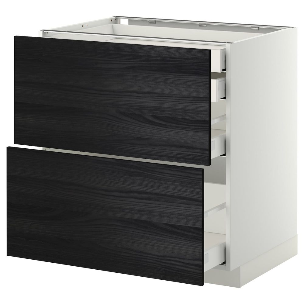 Напольный шкаф 2 фронтальные панели, 2 нижних, 1 средний, 1 высокий ящ, белый, Тингсрид черный 80x60 см IKEA МЕТОД / МАКСИМЕРА - фото 1