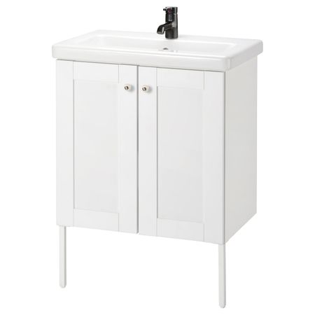 Шкаф под раковину с 2 дверец, Йельсен белый/Сальен смеситель 64x43x88 см IKEA FISKÅN ФИСКОН / TVÄLLEN ТВЭЛЛЕН 494.304.33