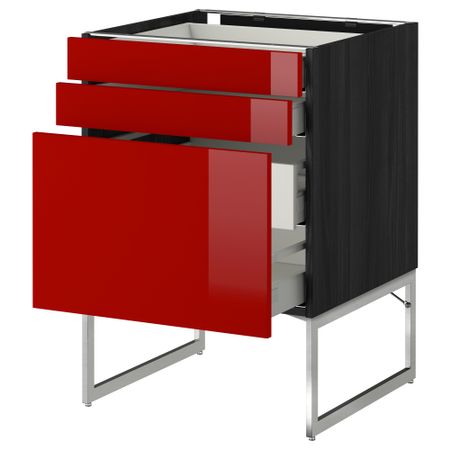 Напольный шкаф 3 фронтальных панели, 2 нижних, 2 средних ящика МЕТОД / МАКСИМЕРА, черный, Рингульт красный