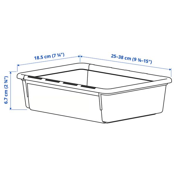 KACKLA Раздвижная коробка - белый 25-38x19 см - схема-чертеж с размерами