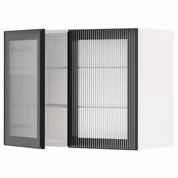 METOD Навесной шкаф/полки/2стеклян двери - белый/Hejsta антрацитовое рифленое стекло 80x60 см - фото 1