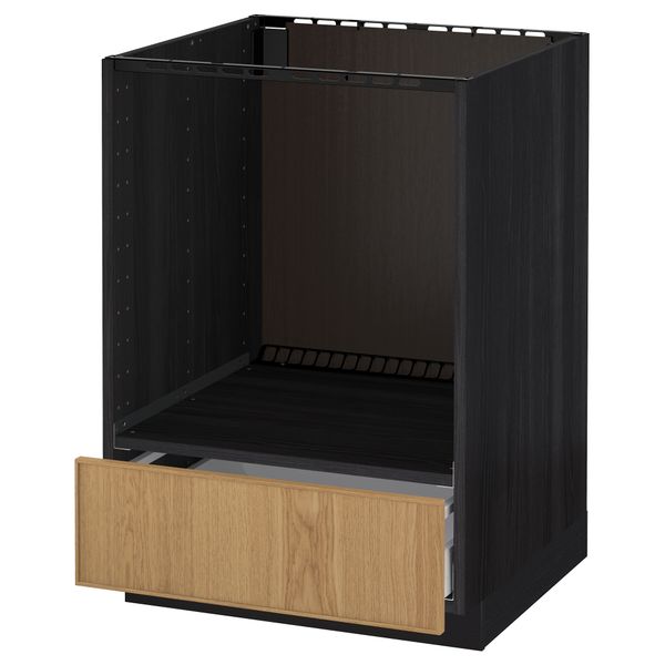 Напольный шкаф для духовки, с ящиком МЕТОД / МАКСИМЕРА, черный, Экестад дуб (60x60 см) - схема-чертеж с размерами