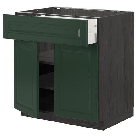 Напольный шкаф + ящик/2дверцы, черный/Будбин темно-зеленый 80x60 см IKEA МЕТОД / МАКСИМЕРА 593.145.03
