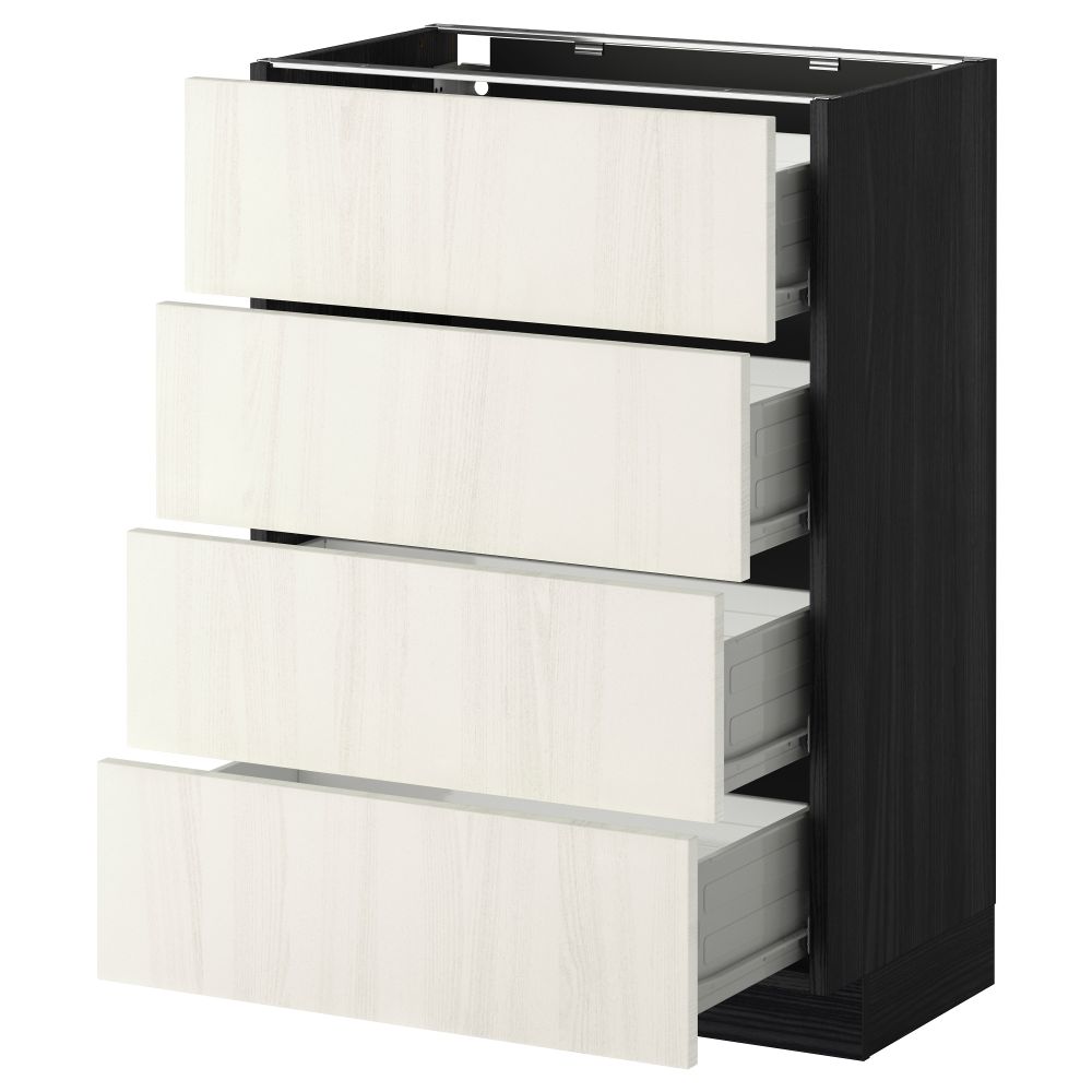 Напольный шкаф 4 фронтальных панели, 4 ящика МЕТОД / ФОРВАРА, черный, Росдаль белый - схема-чертеж с размерами