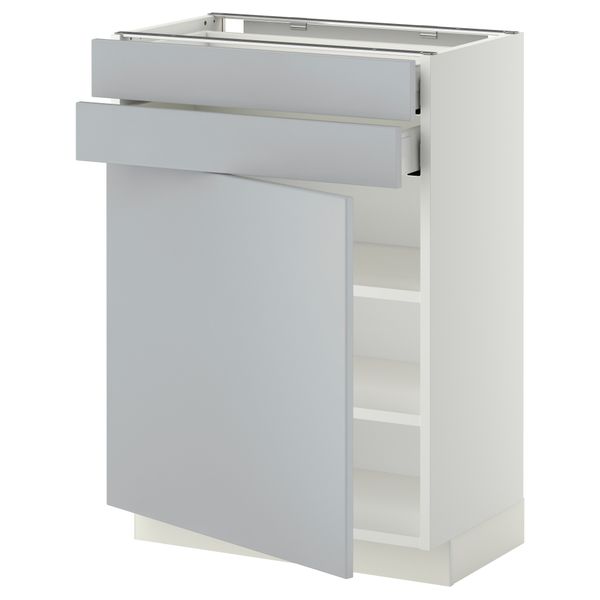 Напольный шкаф с дверцей, 2 ящиками МЕТОД / МАКСИМЕРА, белый, Веддинге серый - схема-чертеж с размерами