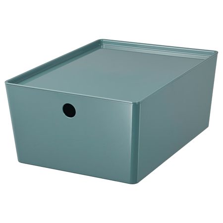 Контейнер с крышкой, бирюзовый 26x35x15 см IKEA KUGGIS КУГГИС 004.768.23