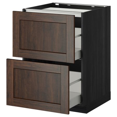Напольный шкаф, 2 фронтальных панели, 3 ящика МЕТОД / МАКСИМЕРА, черный, Эдсерум коричневый