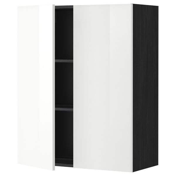 Навесной шкаф с полками, 2 дверцы МЕТОД, черный, Рингульт белый - схема-чертеж с размерами