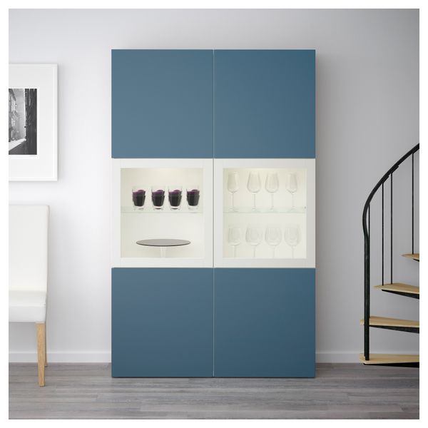 Комбинация для хранения со стеклянными дверцами БЕСТО, белый Вальвикен, темно-синий прозрачное стекло - фото 2