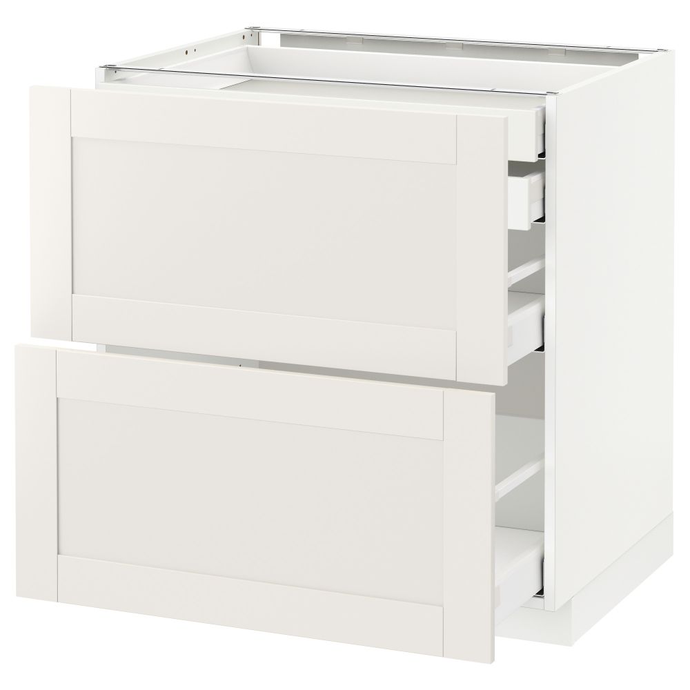 Напольный шкаф 2 фронтальные панели, 2 нижних, 1 средний, 1 высокий ящик МЕТОД / МАКСИМЕРА, белый, Сэведаль белый - схема-чертеж с размерами