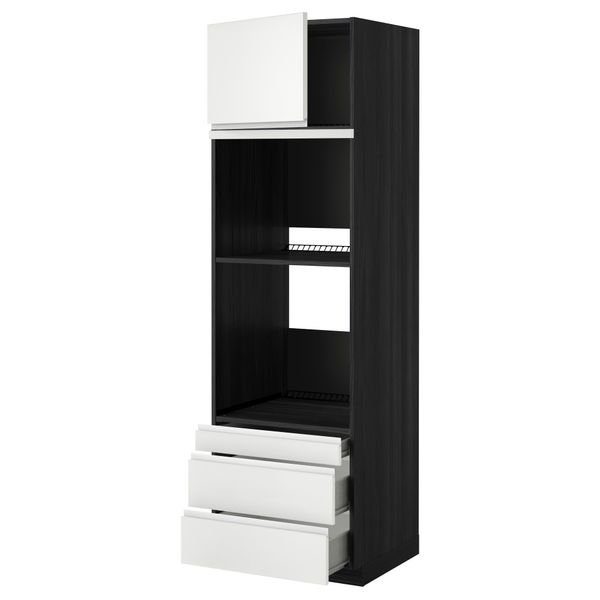 Высокий шкаф для духовки комбинированный, духовка + дверца, 3 ящика МЕТОД / ФОРВАРА, черный, Нодста белый - фото 1