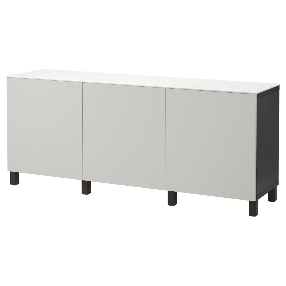 Комбинация для хранения с дверцами БЕСТО, черно-коричневый, Лаппвикен светло-серый (180x42x74 см) - фото 1