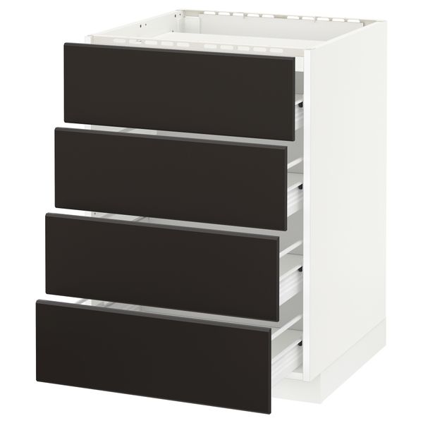 Напольный шкаф, 4 фронтальных панели, 4 ящика МЕТОД / ФОРВАРА, белый, Кунгсбакка антрацит - схема-чертеж с размерами