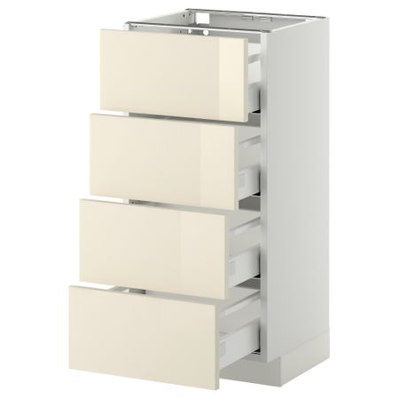 Напольный шкаф 4 фронтальных панели, 4 ящика МЕТОД / МАКСИМЕРА, белый, Рингульт кремовый