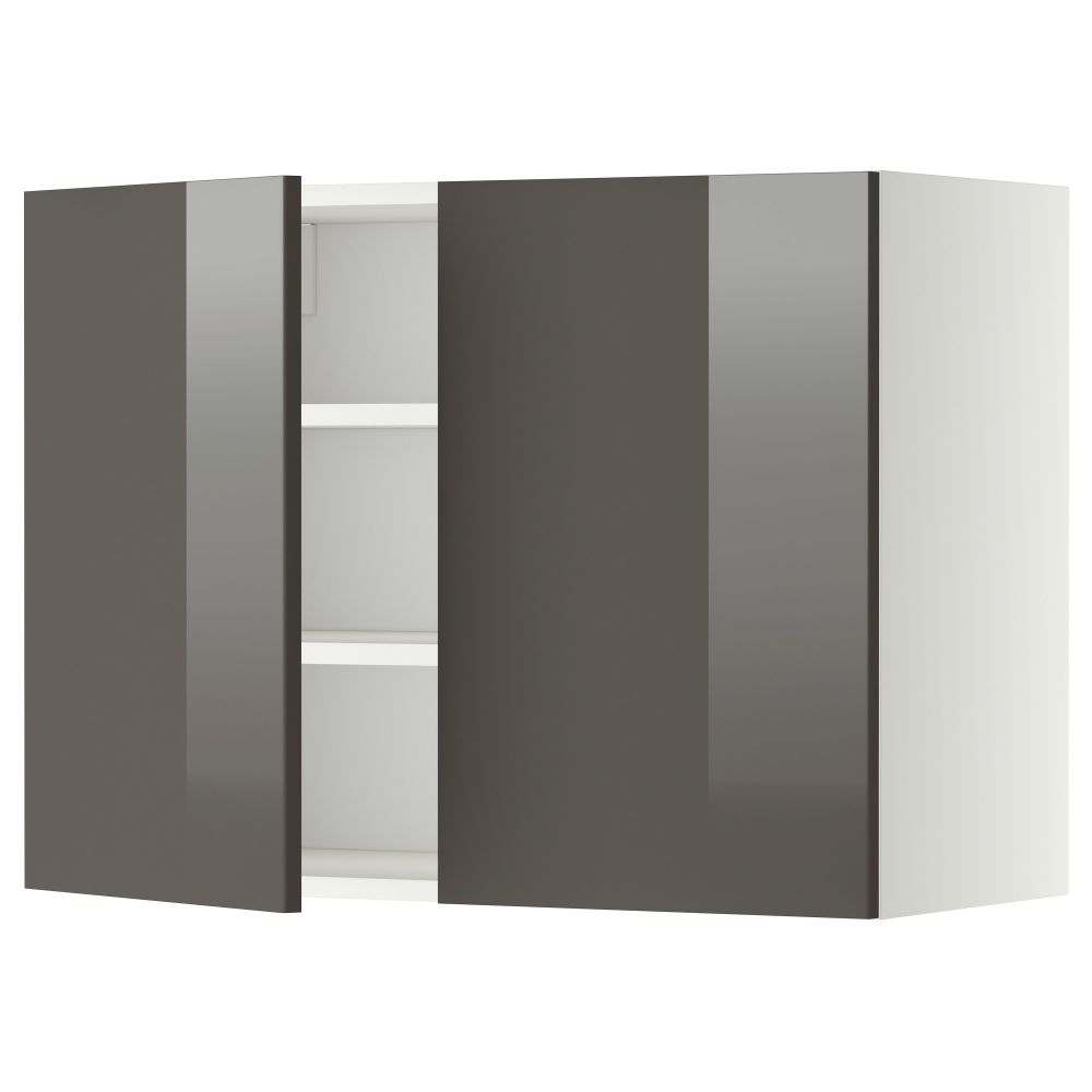 Навесной шкаф с полками, 2 дверцы МЕТОД, белый, Рингульт серый - схема-чертеж с размерами