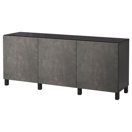 Комбинация для хранения с дверцами БЕСТО, черно-коричневый Кэлльвикен, темно-серый под бетон (180x40x74 см)