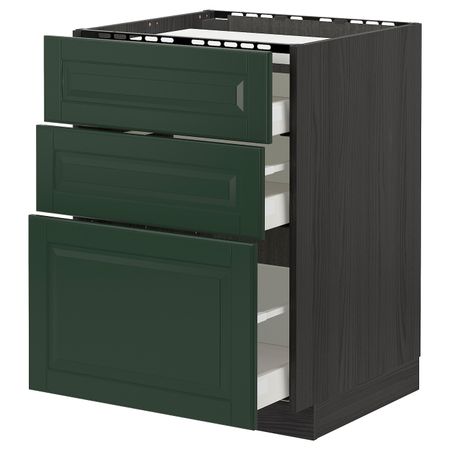 Напольный шкаф, 3 фронтальных панели/3ящика, черный/Будбин темно-зеленый 60x60 см IKEA МЕТОД / МАКСИМЕРА 093.134.50
