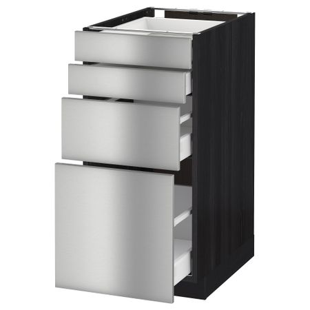 Напольный шкаф 4 фронтальных панели, 4 ящика МЕТОД / МАКСИМЕРА, черный, Гревста нержавеющ сталь