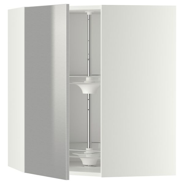 Угловой навесной шкаф с вращающейся секцией МЕТОД, белый, Гревста нержавеющ сталь - схема-чертеж с размерами