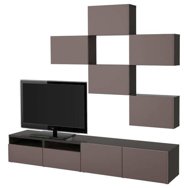 Шкаф для ТВ, комбинация БЕСТО, черно-коричневый, Вальвикен темно-коричневый (240x20/40x204 см) - фото 1
