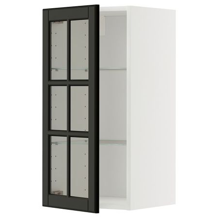 METOD Навесной шкаф/полки/стеклян дверца - белый/Bodbyn чёрный 40x80 см