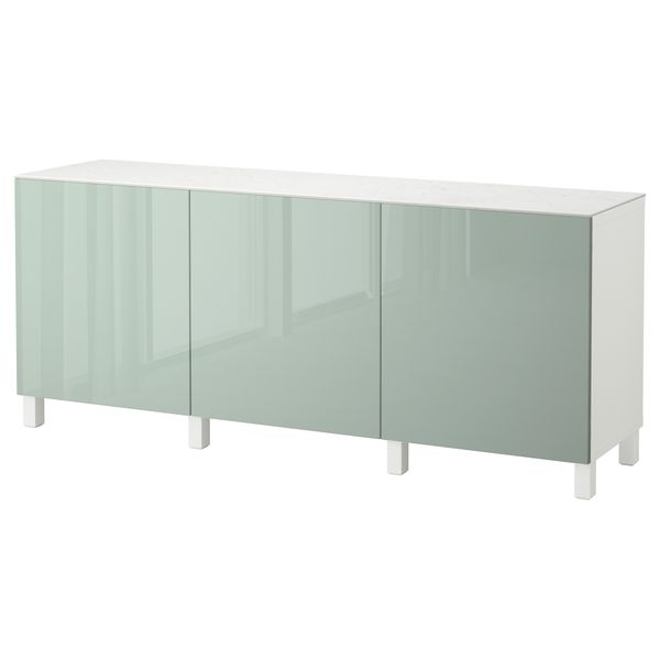 Комбинация для хранения с дверцами БЕСТО, белый, Сельсвикен глянцевый/серо-зеленый светлый (180x42x74 см) - фото 1