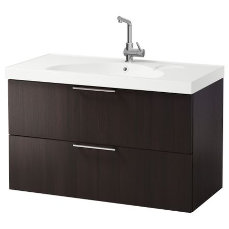 Шкаф для раковины с 2 ящиками ГОДМОРГОН, черно-коричневый (100x49x64 см)