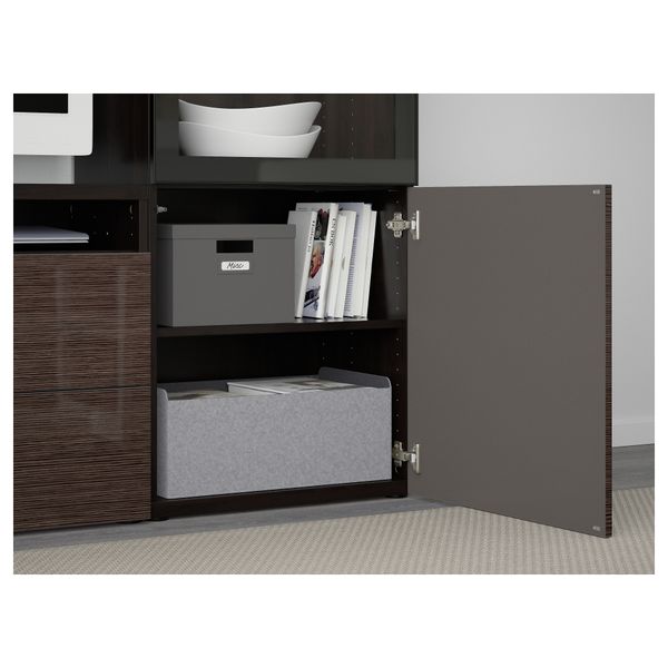 Шкаф для ТВ, комбинированный, стекляные дверцы БЕСТО, черно-коричневый, Сельсвикен глянцевый/коричневый прозрач стекло - фото 3