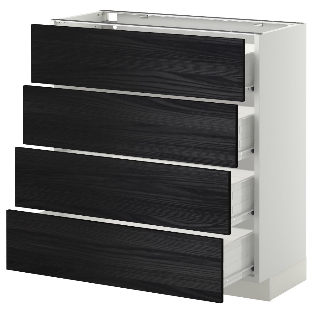 Напольный шкаф 4 фронтальных панели, 4 ящика МЕТОД / ФОРВАРА, белый, Тингсрид черный - схема-чертеж с размерами