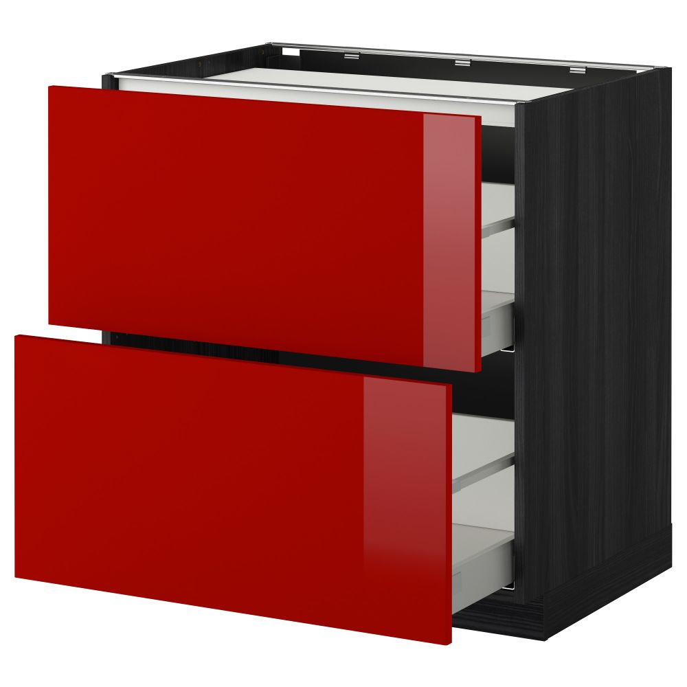 Напольный шкаф, 2 фронтальных панели, 3 ящика МЕТОД / МАКСИМЕРА, черный, Рингульт красный - схема-чертеж с размерами