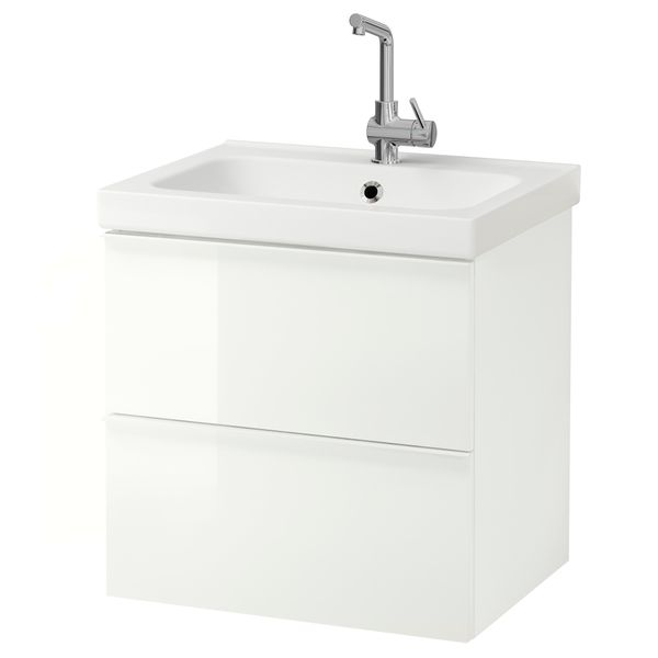 Шкаф для раковины с 2 ящиками ГОДМОРГОН / ОДЕНСВИК, белый глянцевый белый (60x49x64 см) - схема-чертеж с размерами