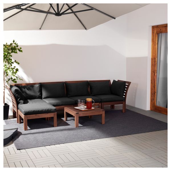 4-местный диван + табурет для ног, садовый ЭПЛАРО / ХОЛЛО, коричневая морилка, черный (143/286x80x73 см) - фото 2