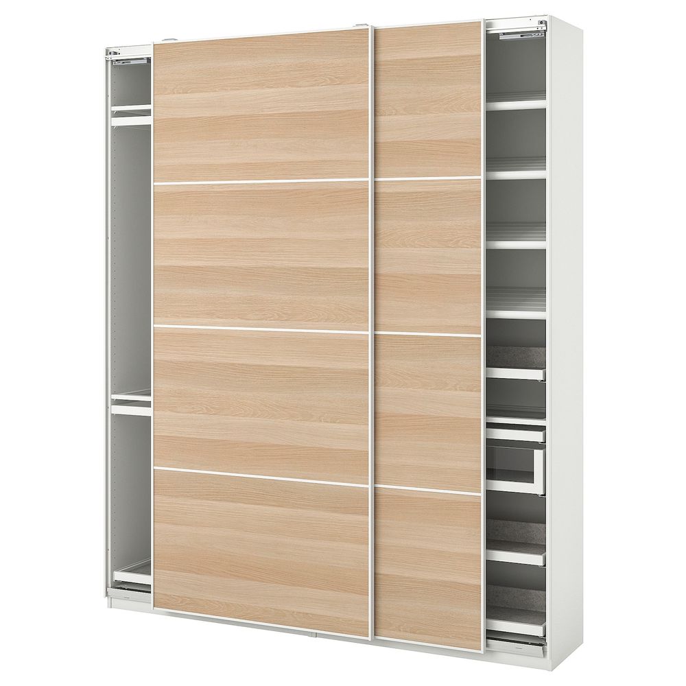 Гардероб, комбинация, белый/под беленый дуб 200x44x236 см IKEA PAX ПАКС / MEHAMN МЕХАМН 493.856.14 - фото 1