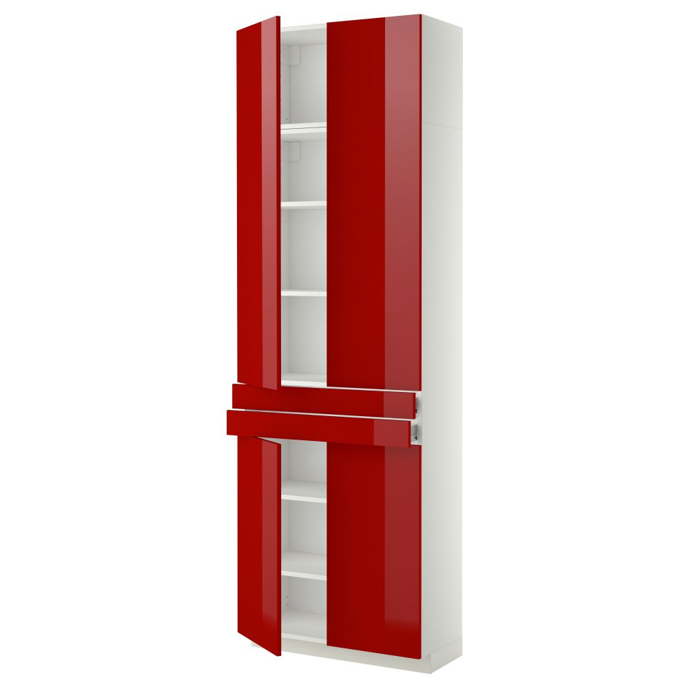 Высокий шкаф + полки, 2 ящика, 4 дверцы МЕТОД / ФОРВАРА, белый, Рингульт красный (80x37x240 см) - схема-чертеж с размерами