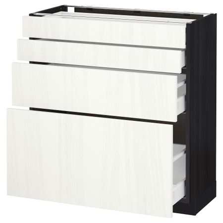 Напольный шкаф 4 фронтальных панели, 4 ящика МЕТОД / МАКСИМЕРА, черный, Росдаль белый