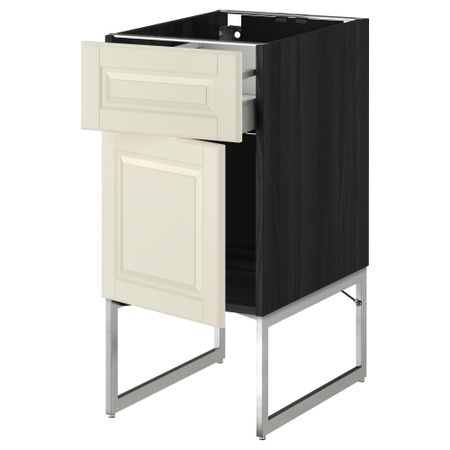 Напольный шкаф с ящиком, дверью МЕТОД / МАКСИМЕРА, черный, Будбин белый с оттенком