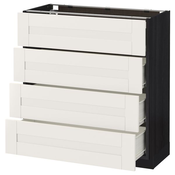 Напольный шкаф 4 фронтальных панели, 4 ящика МЕТОД / ФОРВАРА, черный, Сэведаль белый - схема-чертеж с размерами