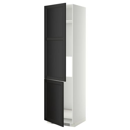 Высокий шкаф для холодильника/морозильника, 2 дверцы МЕТОД, белый, Лаксарби черно-коричневый (60x60x220 см)