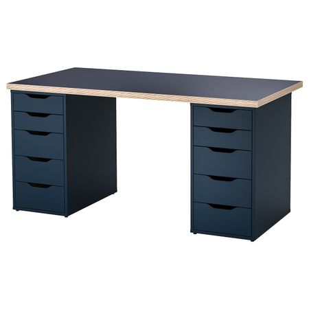 Стол, черно-синий 150x75 см IKEA ЛИННМОН / АЛЕКС 993.040.07